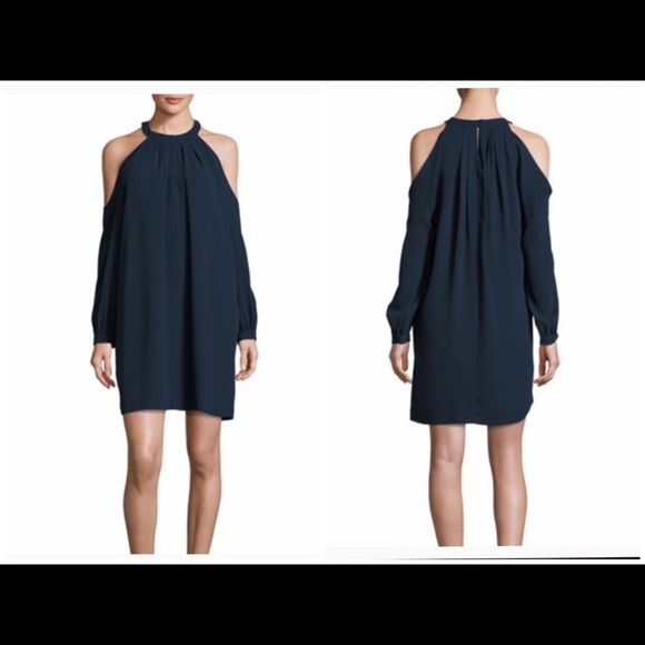 BCBGMaxazria Navy Cold Shoulder Dres Size Medium - Picture 1 of 8